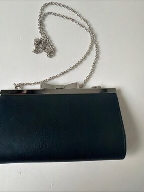 Elegant Black Leather Chain-Handle Clutch